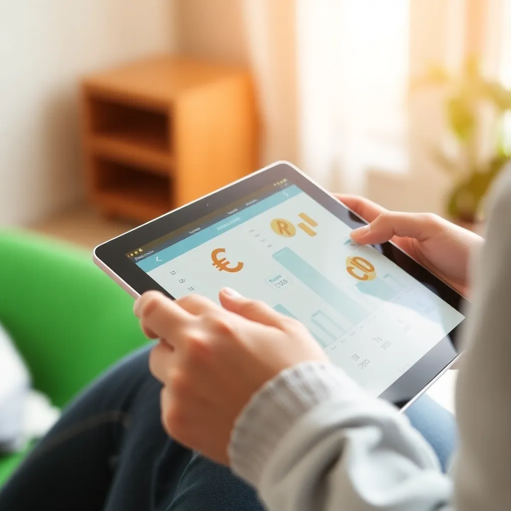 Person nutzt interaktive Finanz-Tools auf einem Tablet